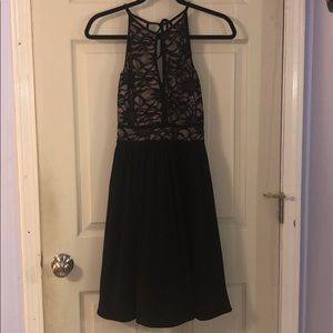 High neck lace bodice cocktail dress